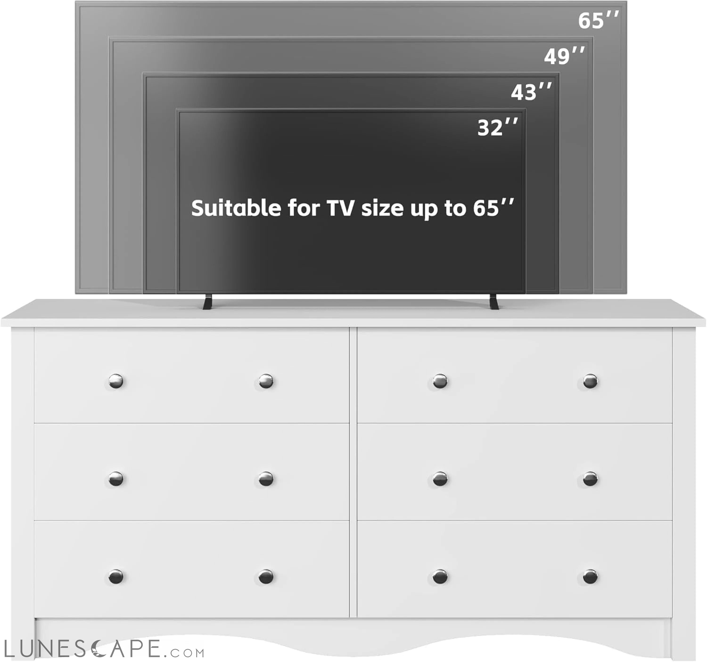 6 Wood Drawers Dresser for Bedroom, Double Dresser for TV up to 65 LUNESCAPE