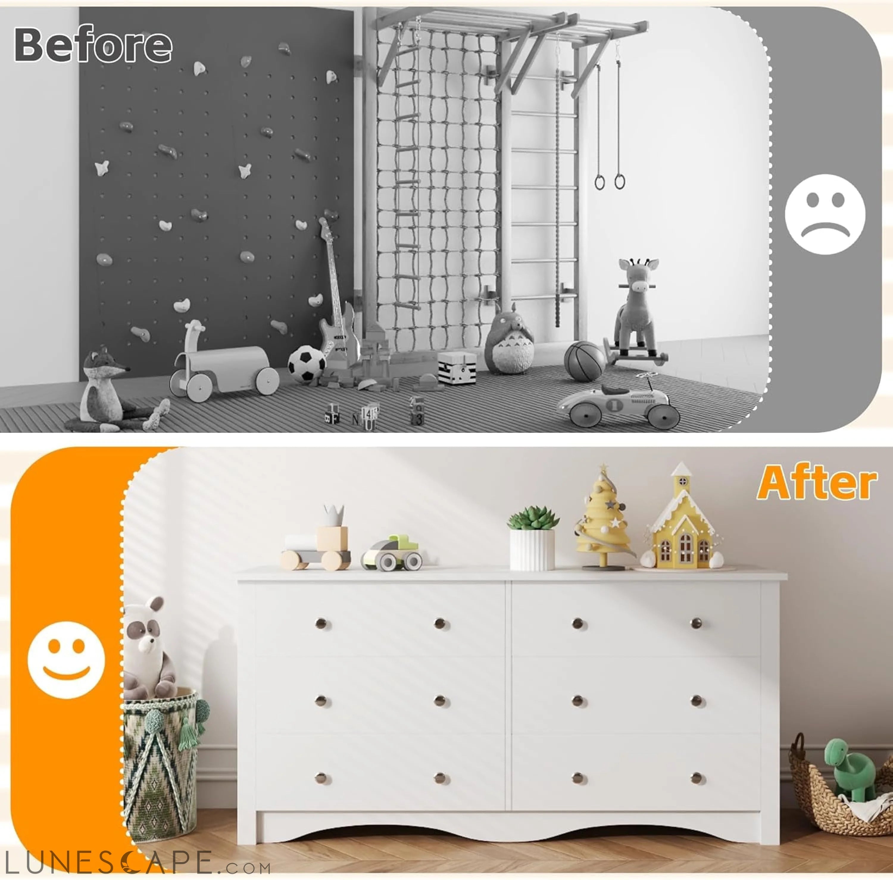 6 Wood Drawers Dresser for Bedroom, Double Dresser for TV up to 65 LUNESCAPE