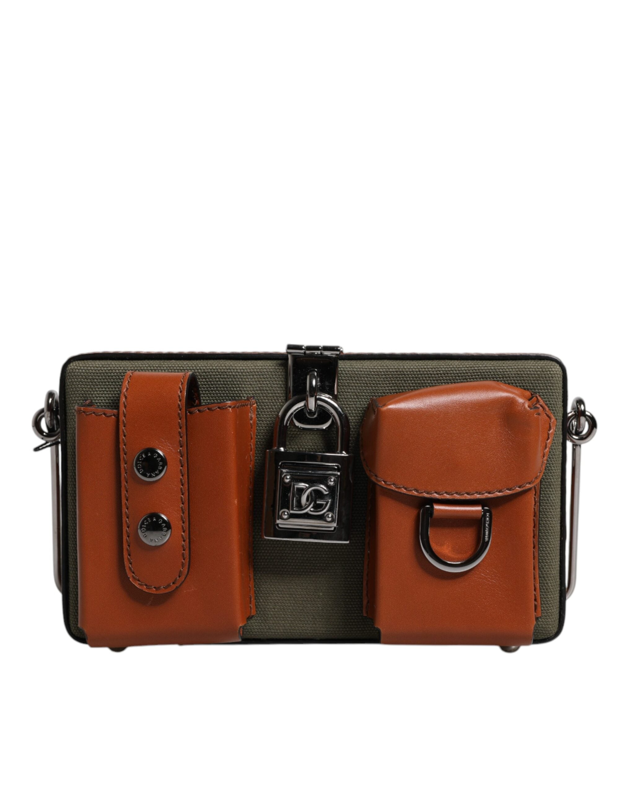 Dolce & Gabbana Green Brown Leather Clutch Purse Bag LUNESCAPE