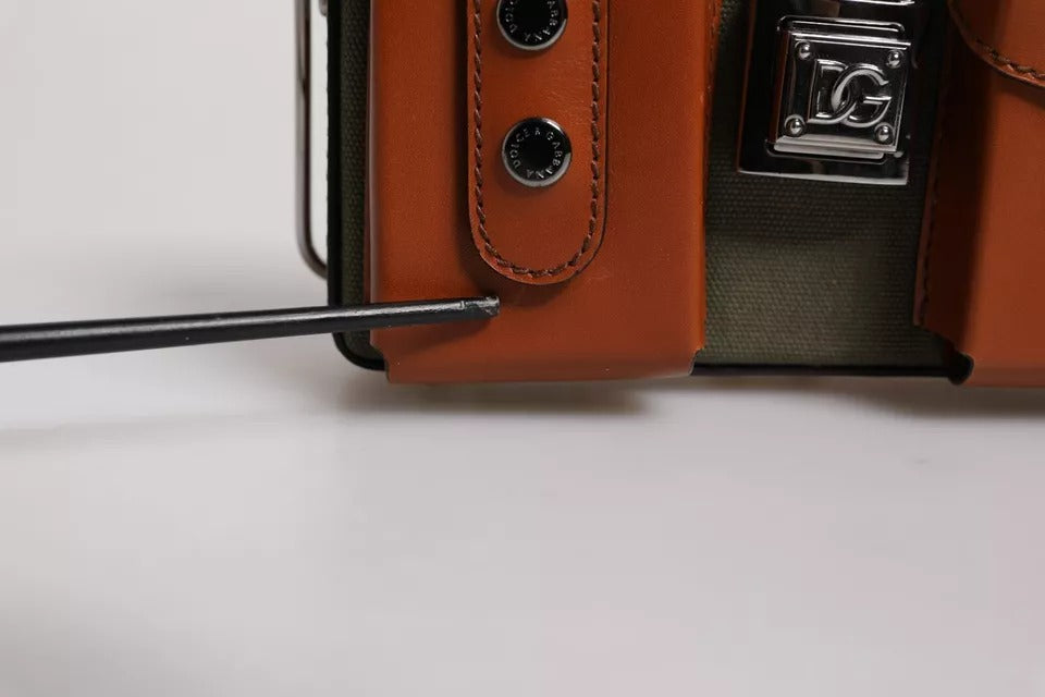 Dolce & Gabbana Green Brown Leather Clutch Purse Bag LUNESCAPE