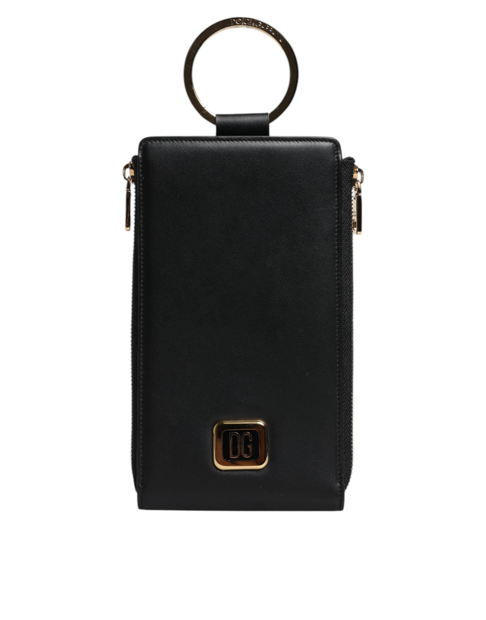 Dolce & Gabbana Black Leather Logo Plaque Neck Strap Card Coin Wallet LUNESCAPE