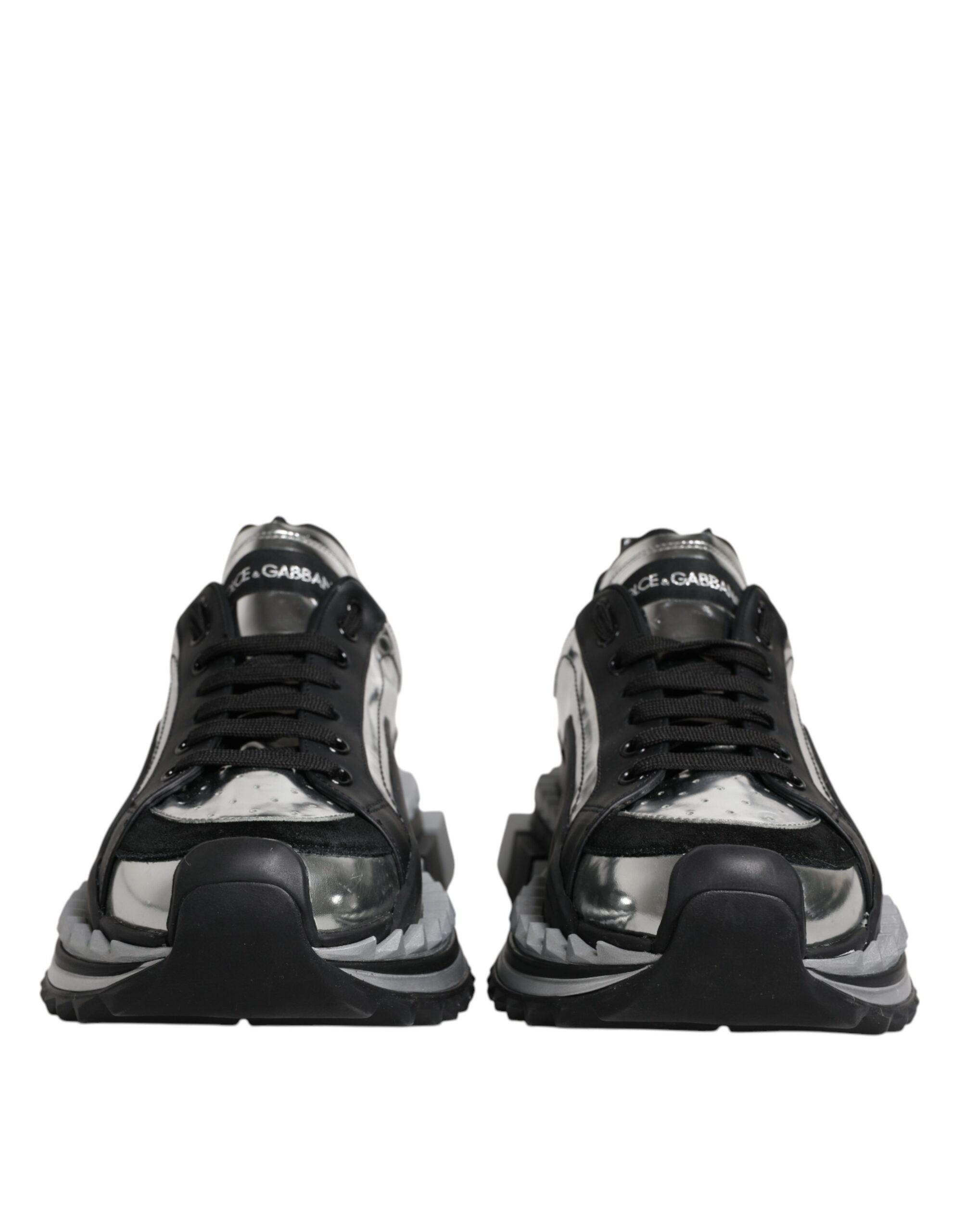Dolce & Gabbana Black Silver SUPER KING Leather Sneaker Shoes LUNESCAPE