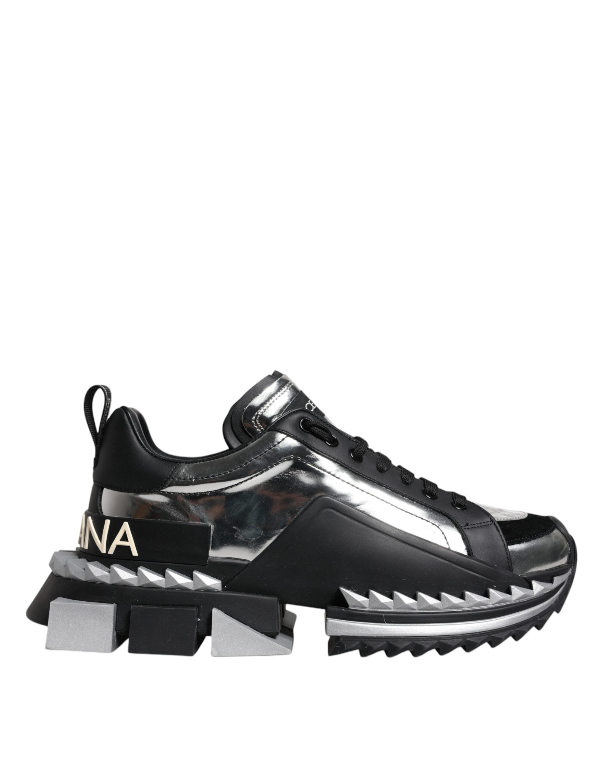 Dolce & Gabbana Black Silver SUPER KING Leather Sneaker Shoes LUNESCAPE