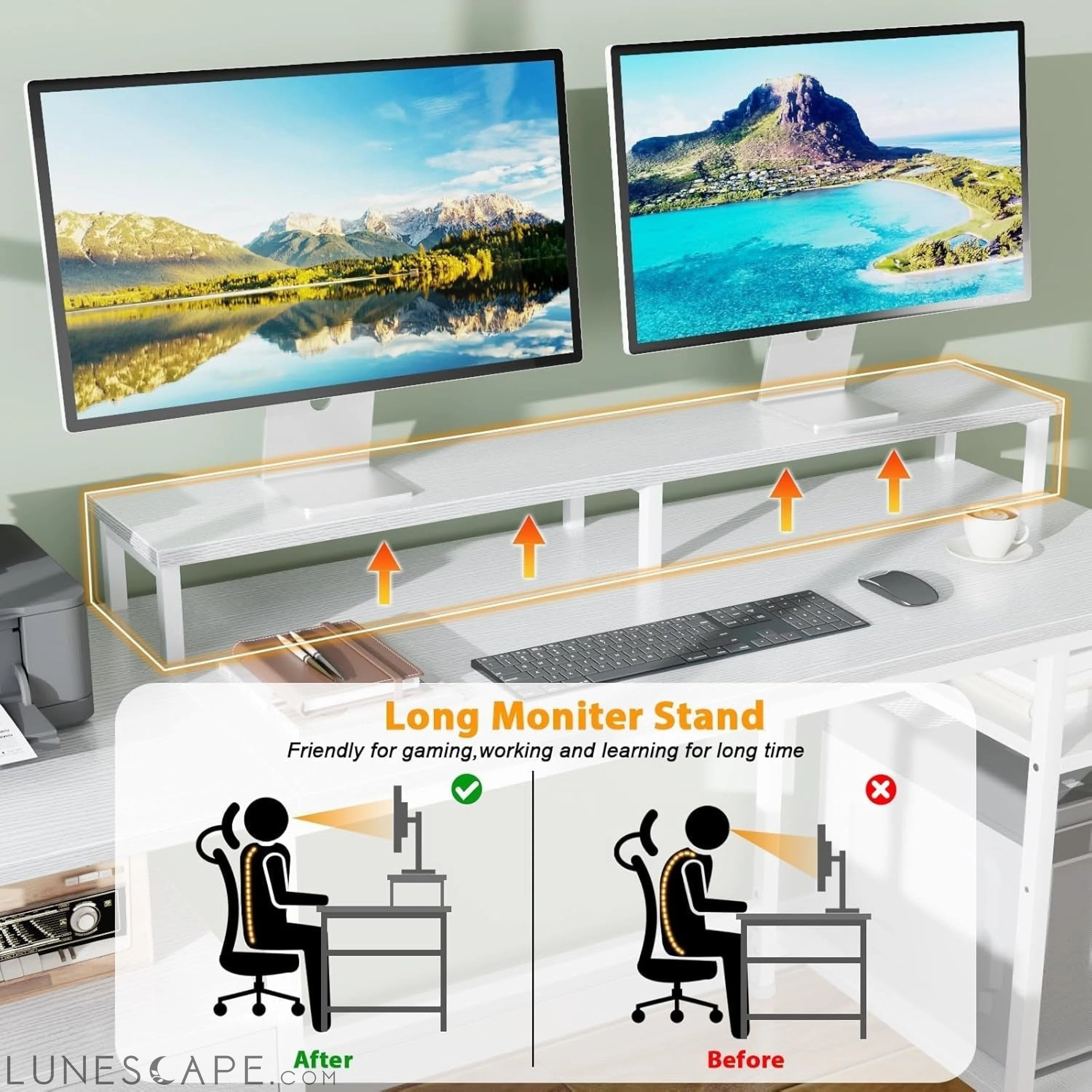 61'' Computer Desk with Fabric File Cabinet & Drawer, Reversible White LUNESCAPE