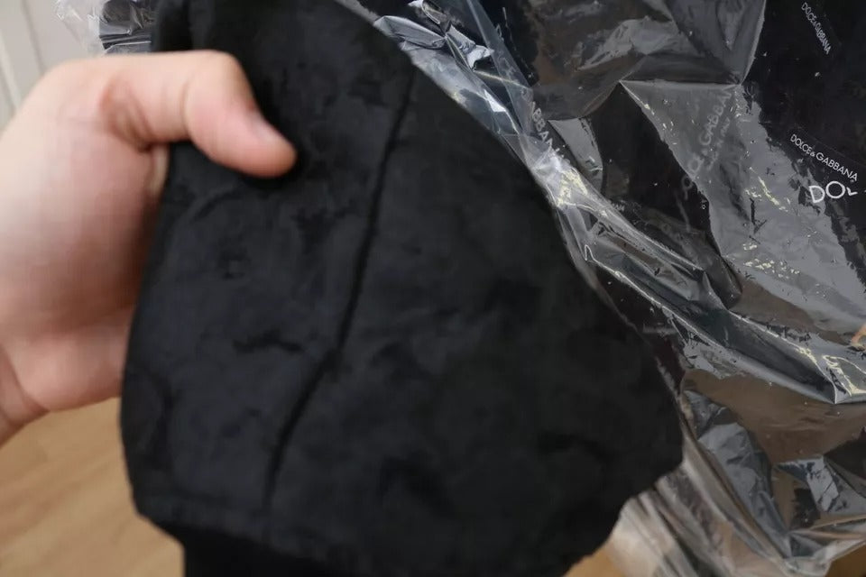 Dolce & Gabbana Black Logo Patch Brocade Bomber Full Zip Jacket