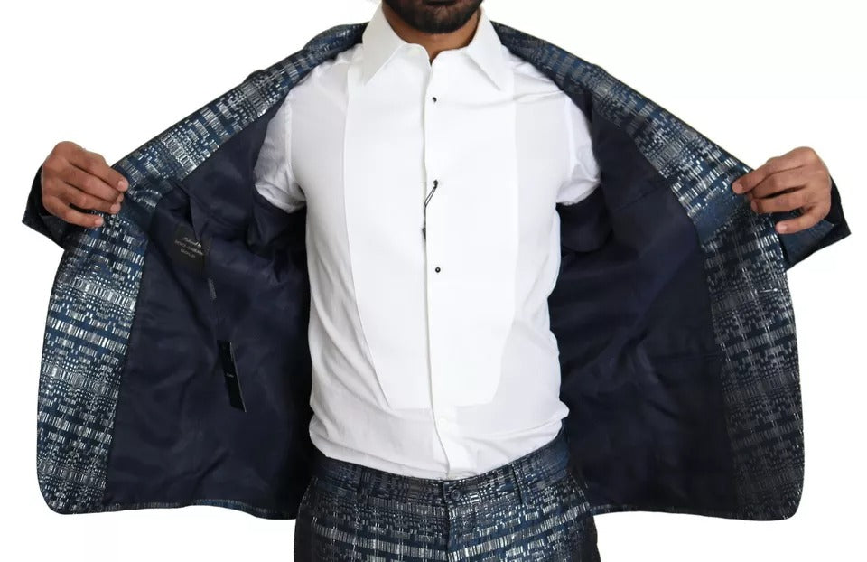 Dolce & Gabbana Blue Silver Shiny 2 Piece Slim GOLD Suit