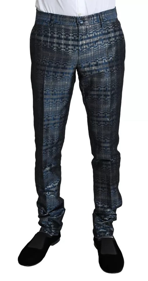 Dolce & Gabbana Blue Silver Shiny 2 Piece Slim GOLD Suit