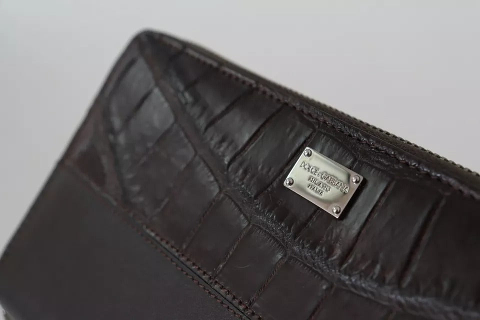 Dolce & Gabbana Brown Exotic Leather Zip Around Continental Clutch Wallet