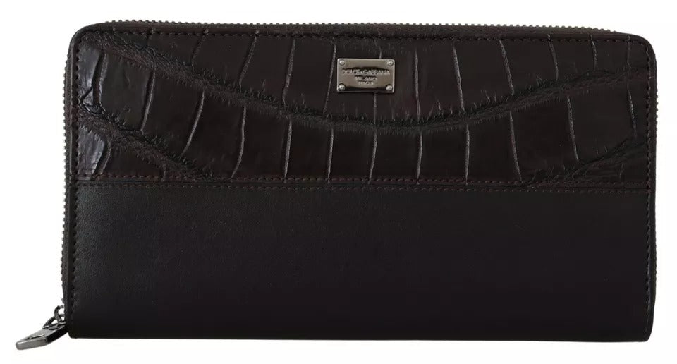 Dolce & Gabbana Brown Exotic Leather Zip Around Continental Clutch Wallet LUNESCAPE