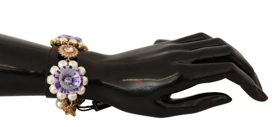 Dolce & Gabbana FIORI BLOOMING Floral Baroque Crystals Brass Bracelet LUNESCAPE