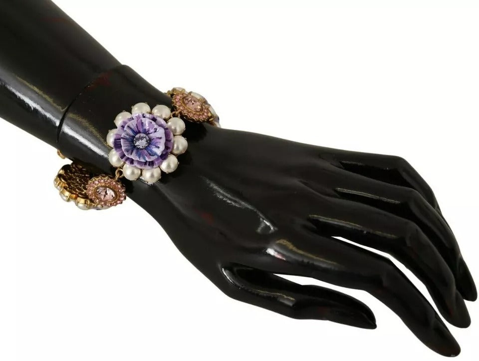 Dolce & Gabbana FIORI BLOOMING Floral Baroque Crystals Brass Bracelet LUNESCAPE