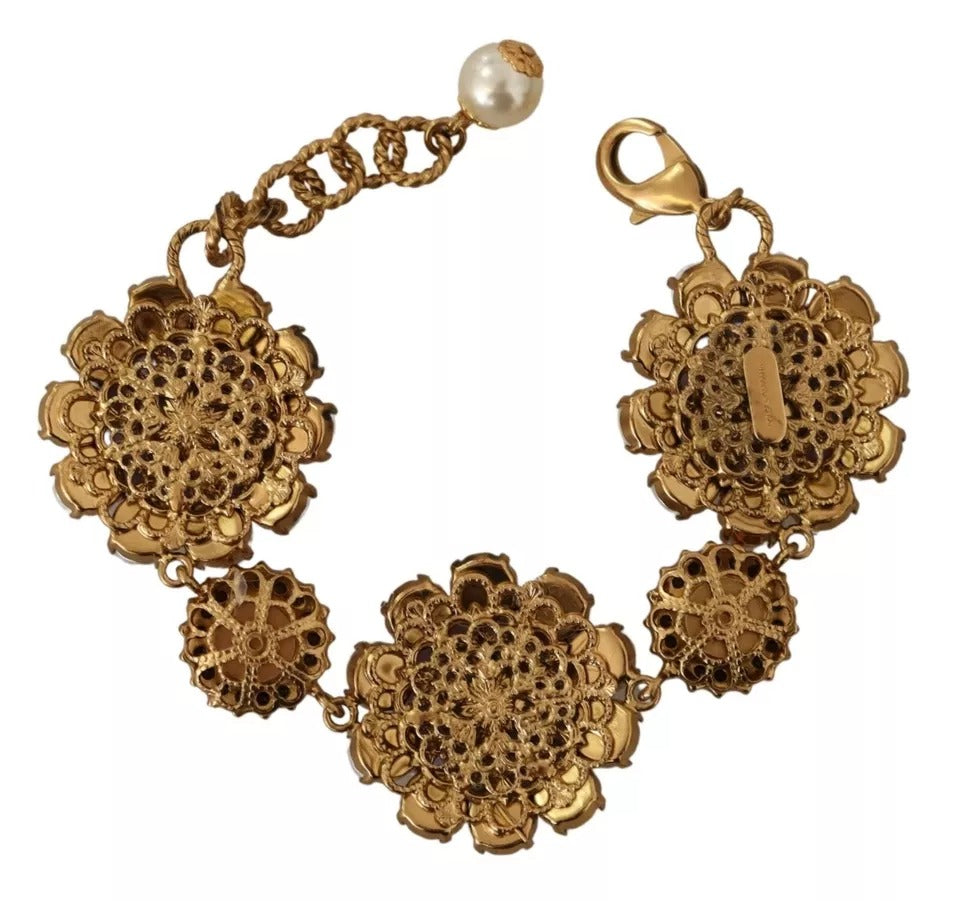 Dolce & Gabbana FIORI BLOOMING Floral Baroque Crystals Brass Bracelet LUNESCAPE
