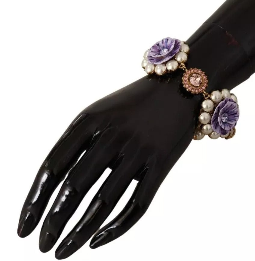 Dolce & Gabbana FIORI BLOOMING Floral Baroque Crystals Brass Bracelet LUNESCAPE