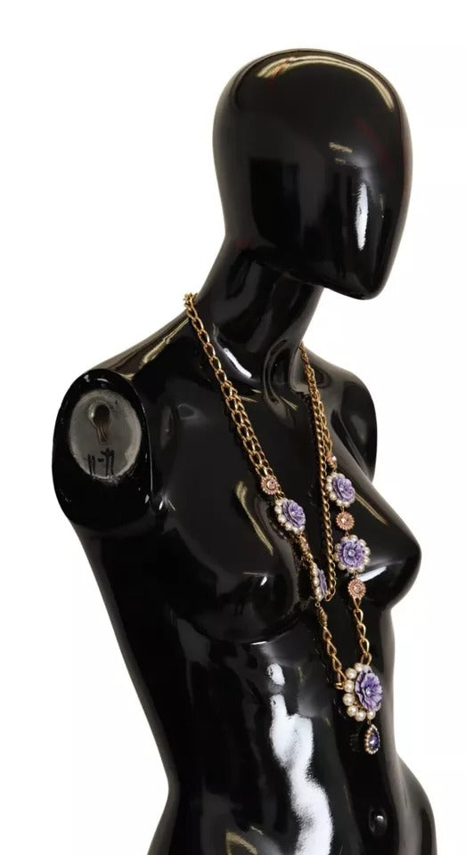 Dolce & Gabbana Gold Tone Floral Crystals Purple Embellished Necklace LUNESCAPE