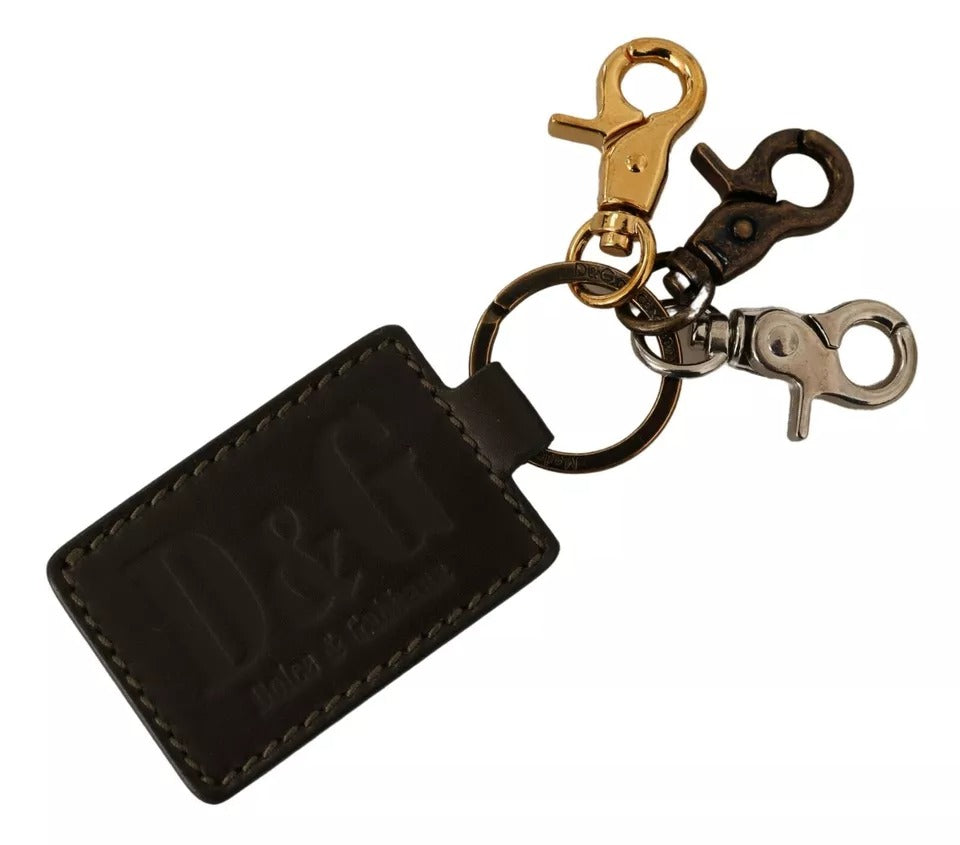Dolce & Gabbana Green Leather D&G Logo Metal Ring Hook Keyring Keychain LUNESCAPE