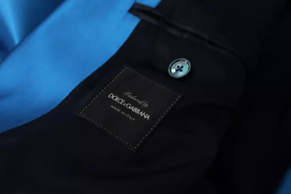 Dolce & Gabbana Blue Jacquard Silk Formal 2 Piece Set Suit