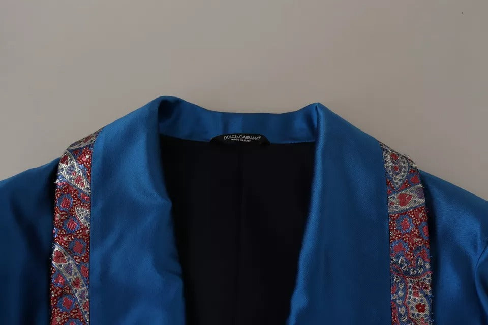 Dolce & Gabbana Blue Jacquard Silk Formal 2 Piece Set Suit
