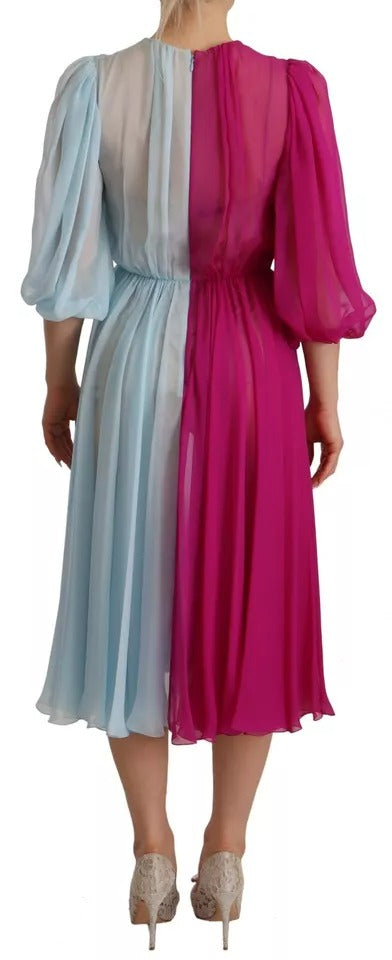 Dolce & Gabbana Fuchsia Light Blue Silk Two Tone Midi Dress LUNESCAPE