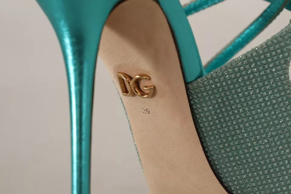 Dolce & Gabbana Blue Glittered Strappy Heels Sandals Shoes