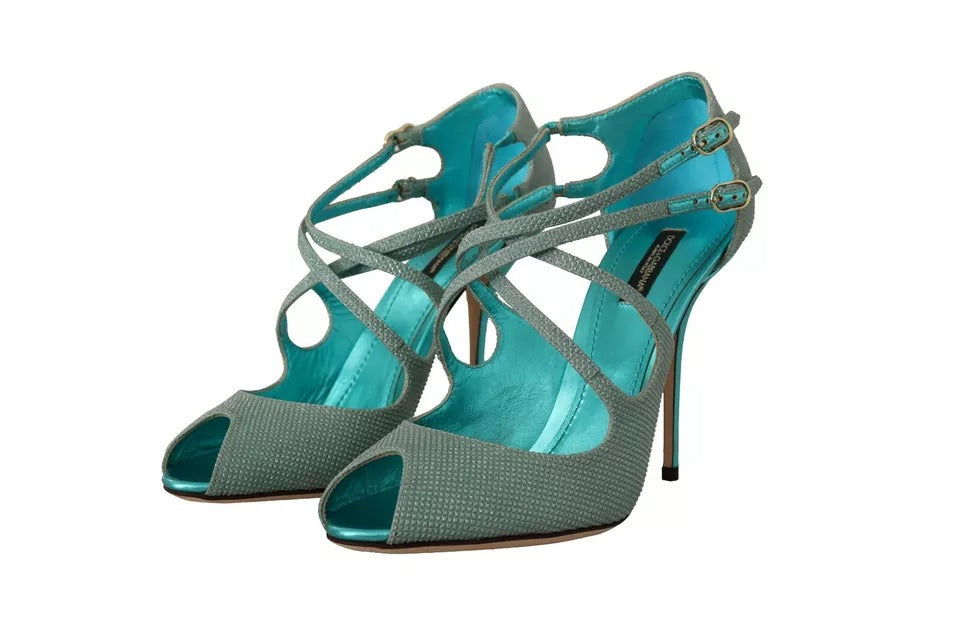 Dolce & Gabbana Blue Glittered Strappy Heels Sandals Shoes LUNESCAPE