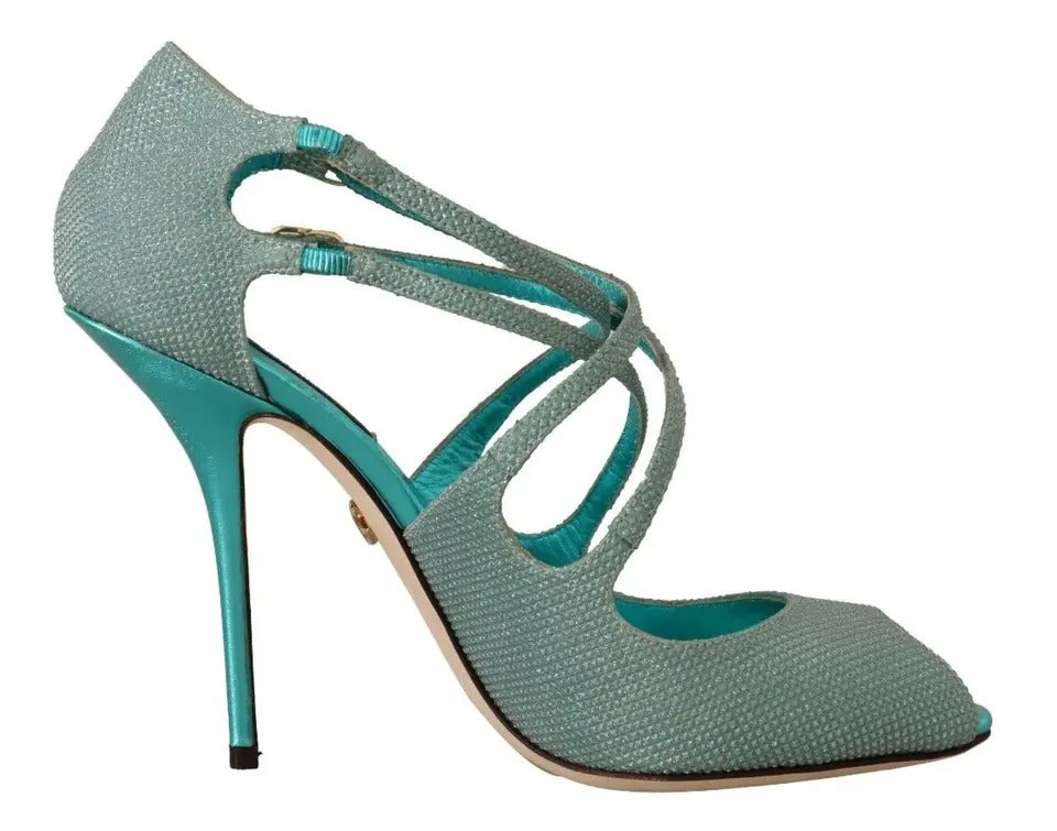 Dolce & Gabbana Blue Glittered Strappy Heels Sandals Shoes LUNESCAPE