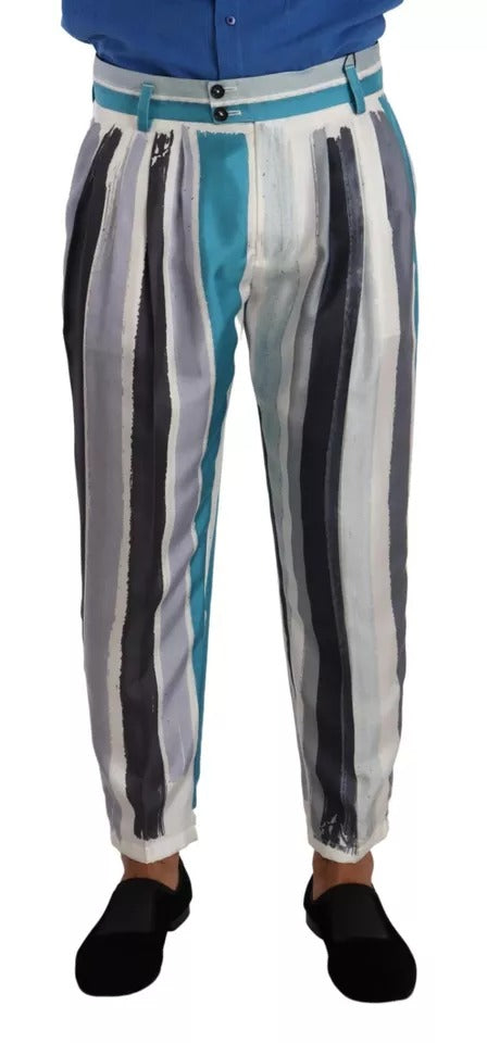 Dolce & Gabbana Multicolor Striped Silk Tapered Pants LUNESCAPE