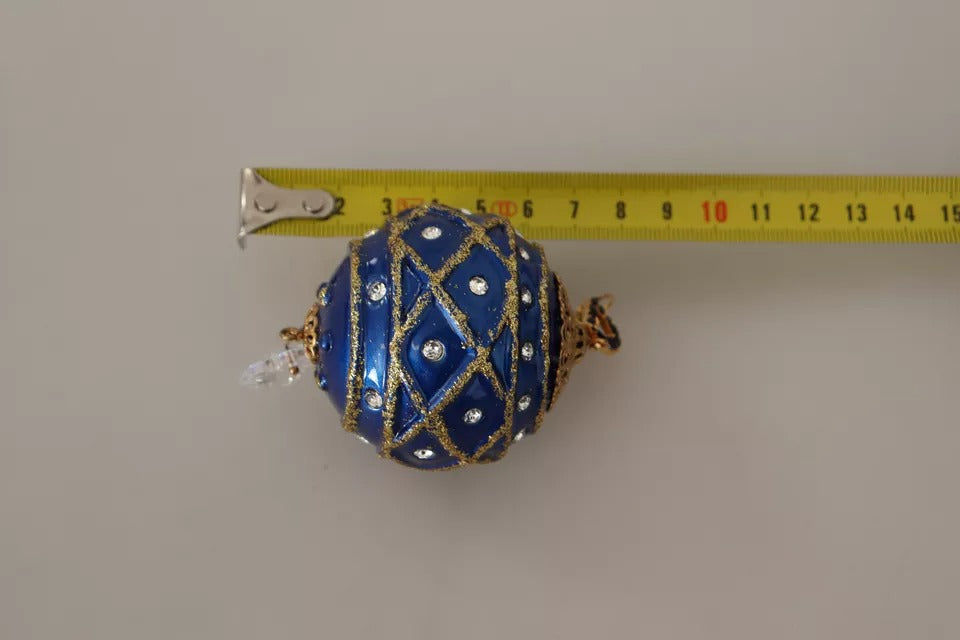 Dolce & Gabbana Gold Brass Blue Christmas Ball Crystal Hook Jewelry Earrings