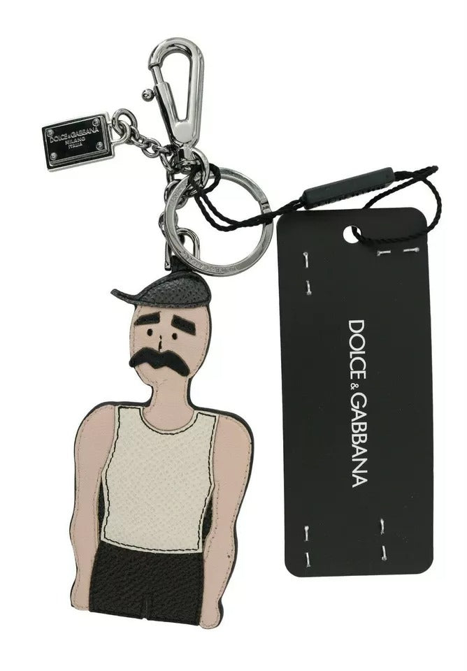 Dolce & Gabbana Black Leather Fisherman Logo Badge Keyring Keychain LUNESCAPE