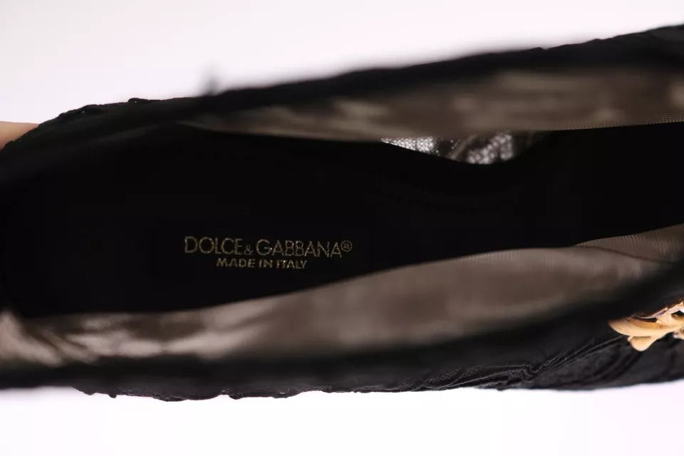 Dolce & Gabbana Black Crystal Lace Booties Stilettos Shoes LUNESCAPE