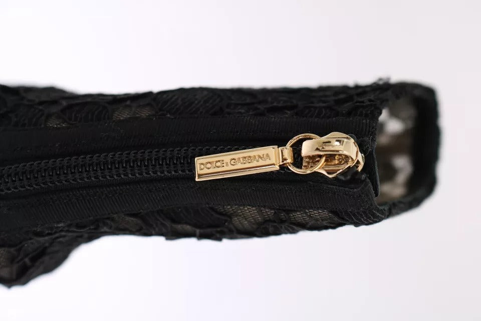 Dolce & Gabbana Black Crystal Lace Booties Stilettos Shoes LUNESCAPE