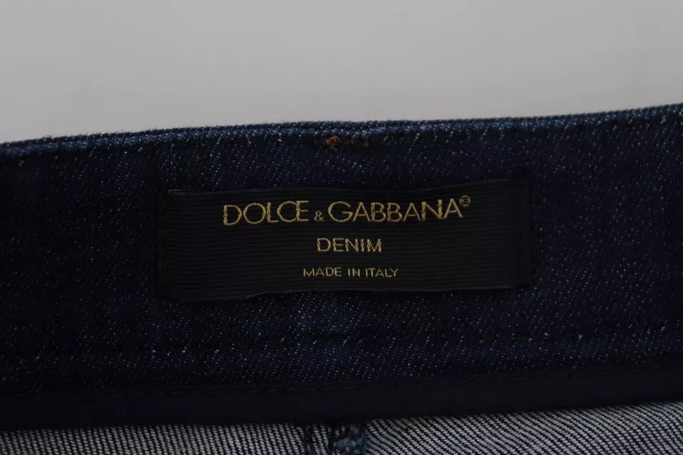 Dolce & Gabbana Blue Denim Stretch Crystal Hot Pants Shorts
