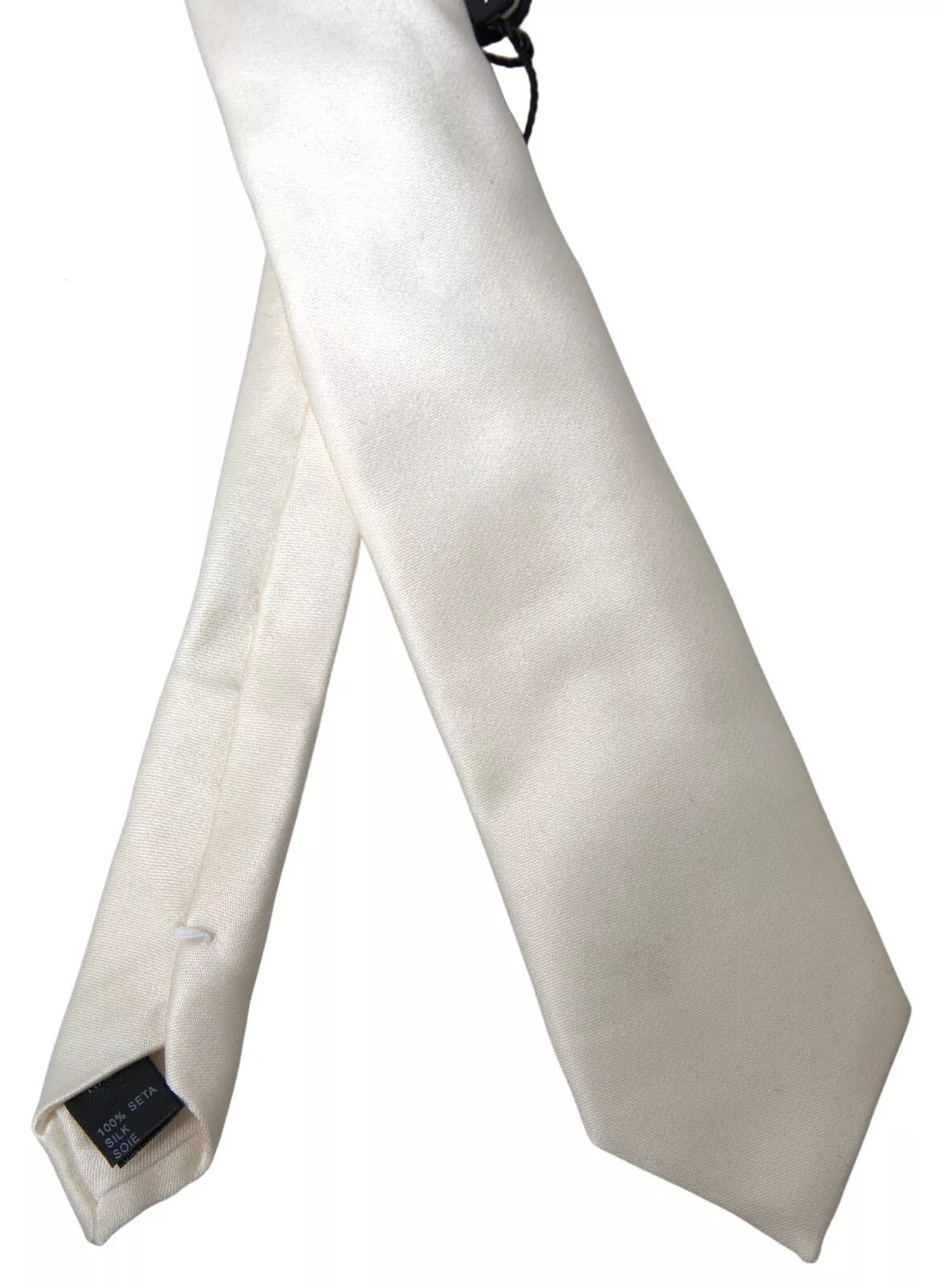 Dolce & Gabbana Off White Satin Silk Classic Men Necktie LUNESCAPE