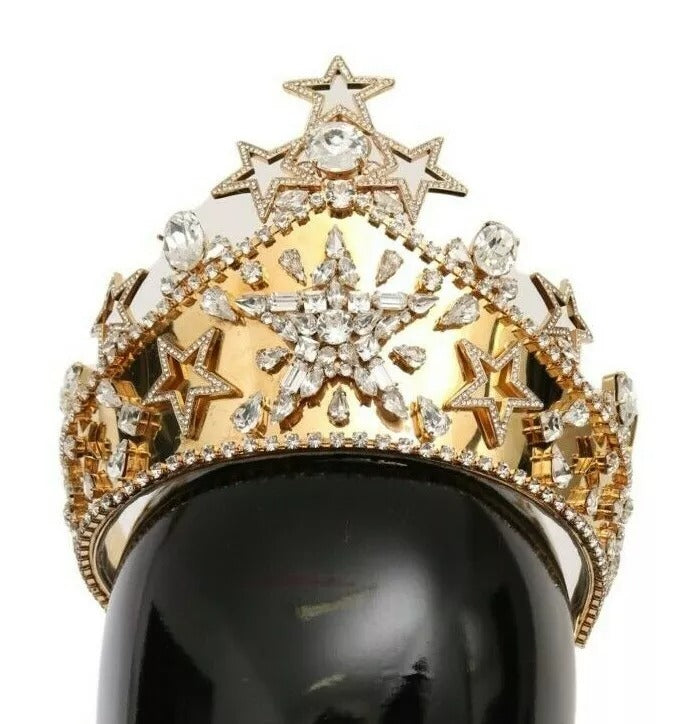 Dolce & Gabbana Gold Crystal Star STRASS Crown Logo Tiara Diadem LUNESCAPE