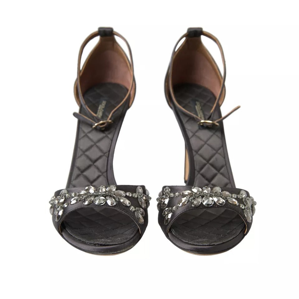 Dolce & Gabbana Gray Satin Ankle Strap Crystal Sandals Shoes LUNESCAPE