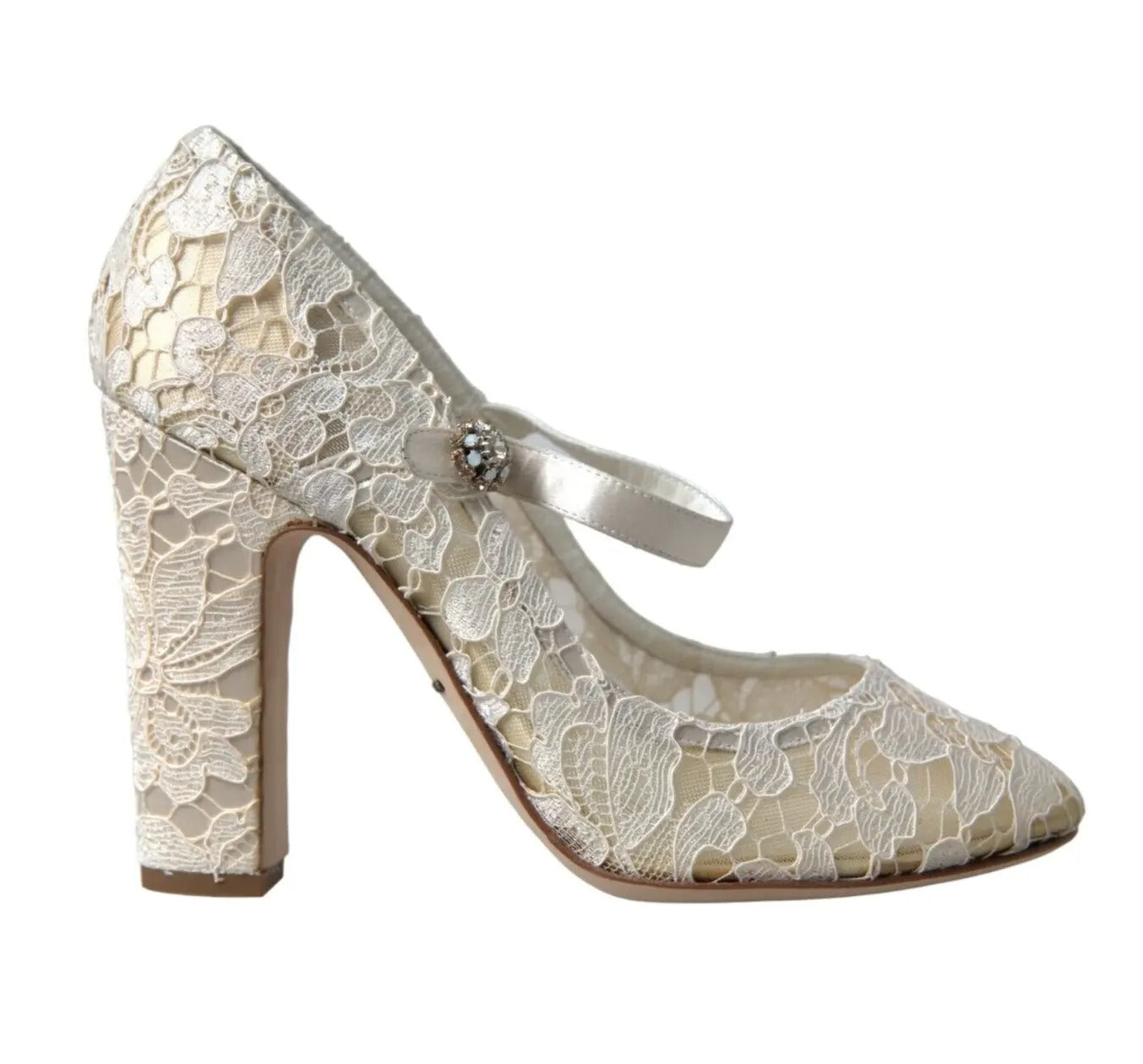 Dolce & Gabbana White Lace Crystals Heels Sandals Shoes LUNESCAPE