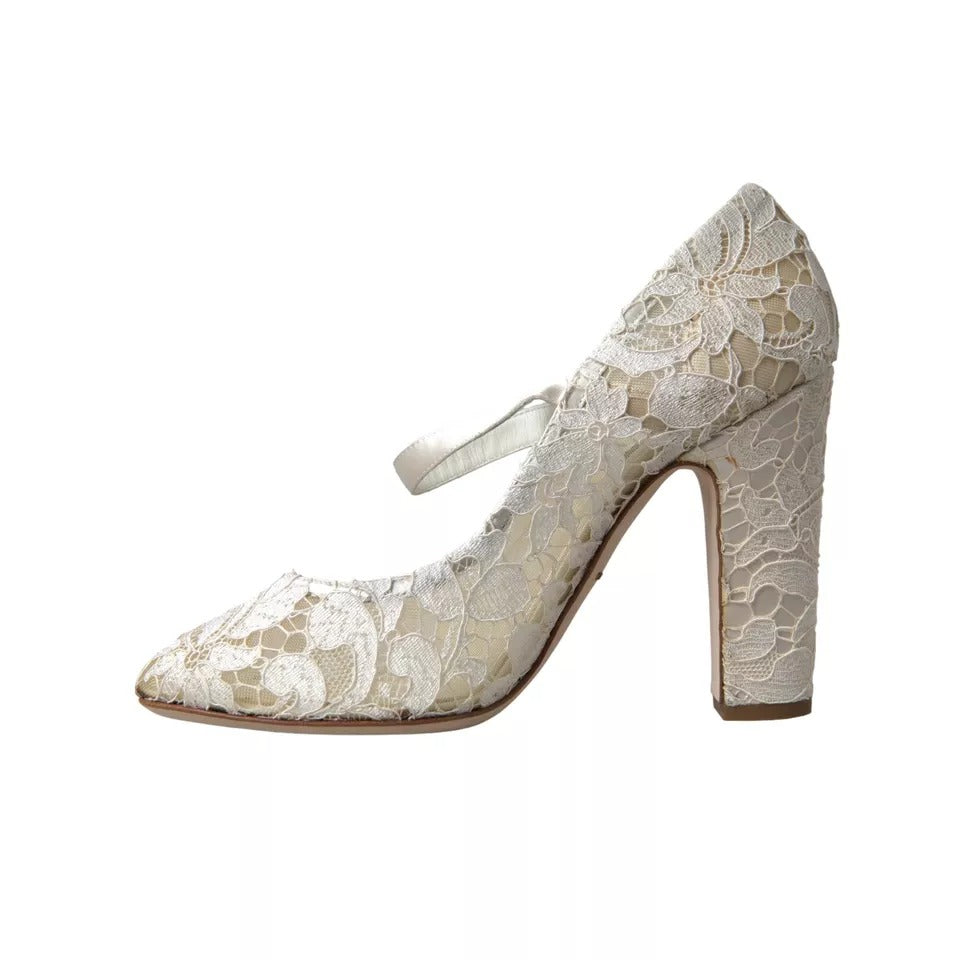 Dolce & Gabbana White Lace Crystals Heels Sandals Shoes LUNESCAPE
