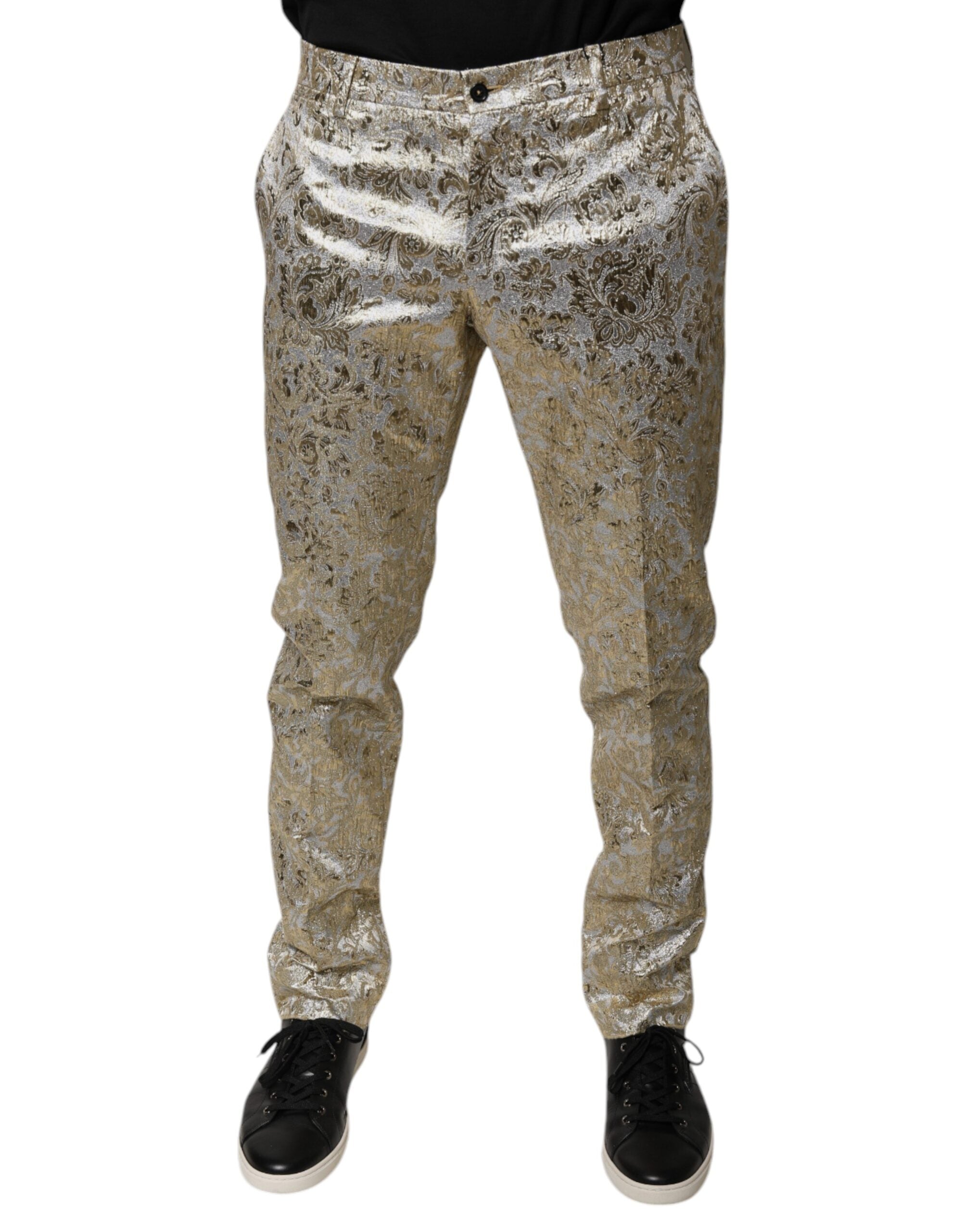 Dolce & Gabbana Gold Floral Jacquard Men Dress Pants LUNESCAPE