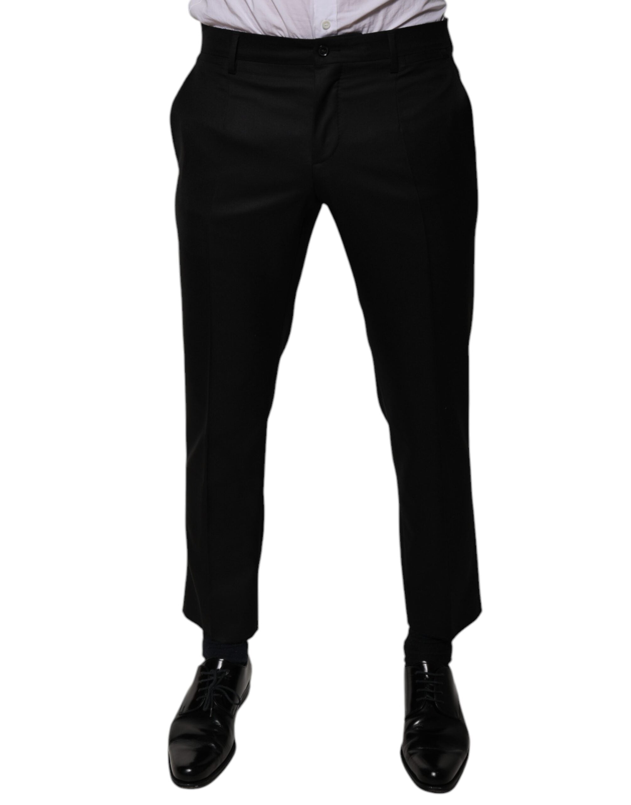 Dolce & Gabbana Black Wool Tapered Formal Dress Pants LUNESCAPE