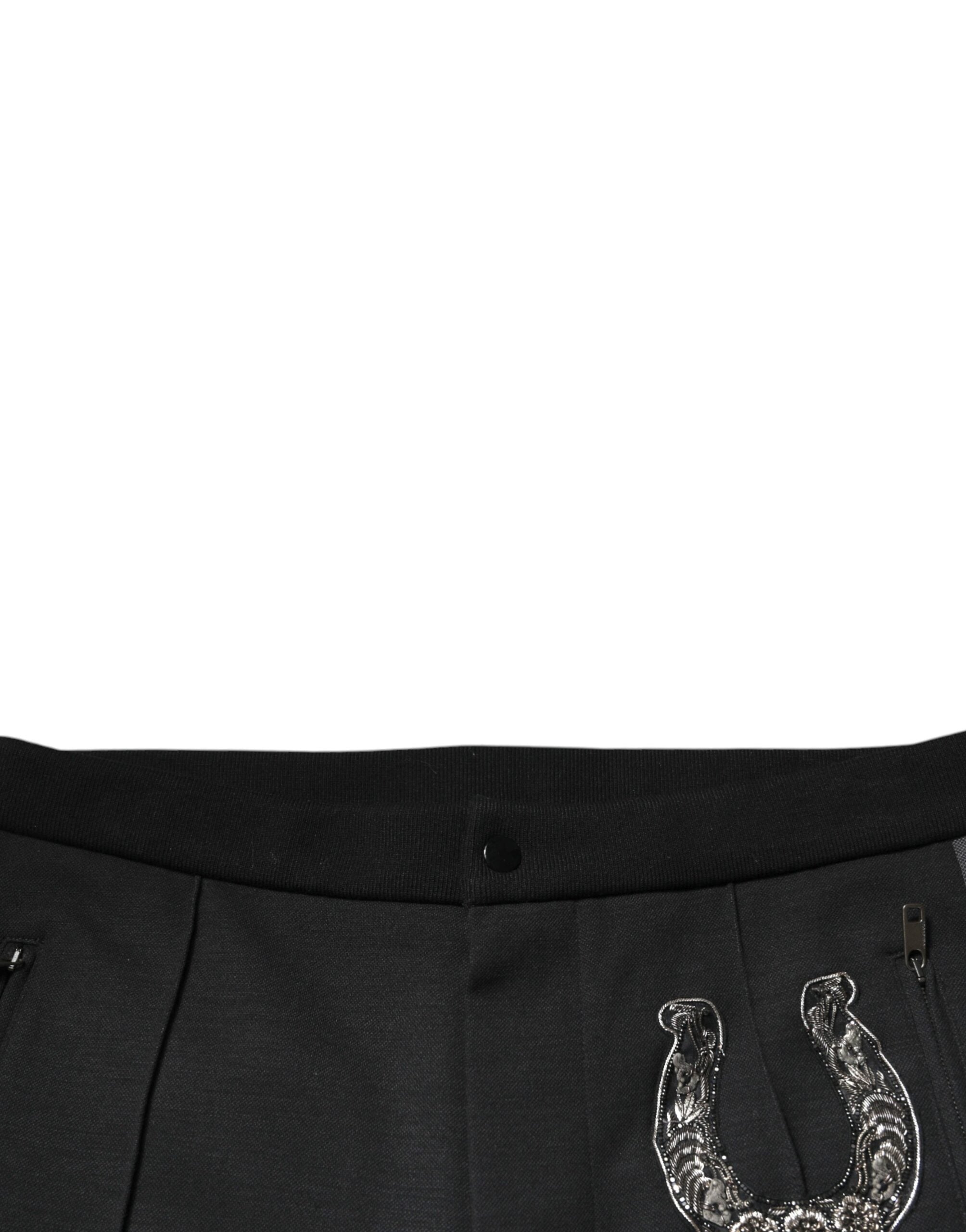 Dolce & Gabbana Black Horseshoe Embellished Wool Slim Fit Pants LUNESCAPE