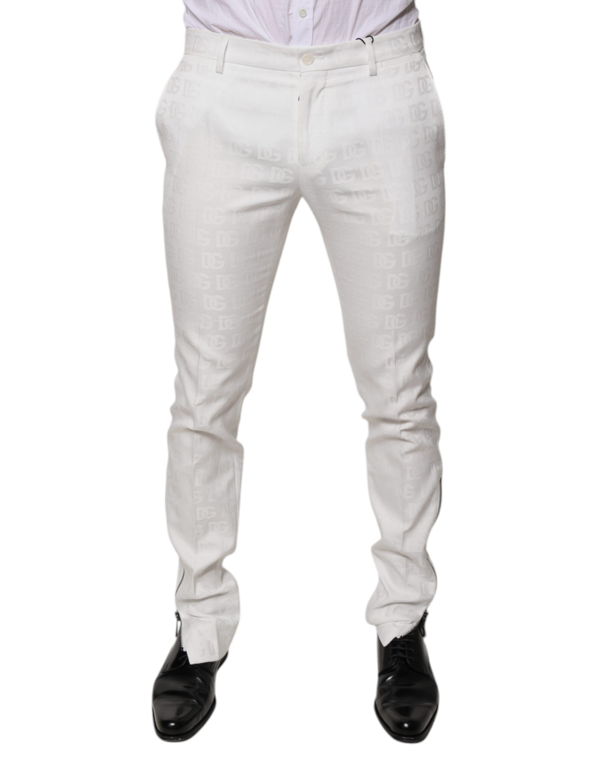 Dolce & Gabbana White Cotton Tapered Formal Dress Pants LUNESCAPE