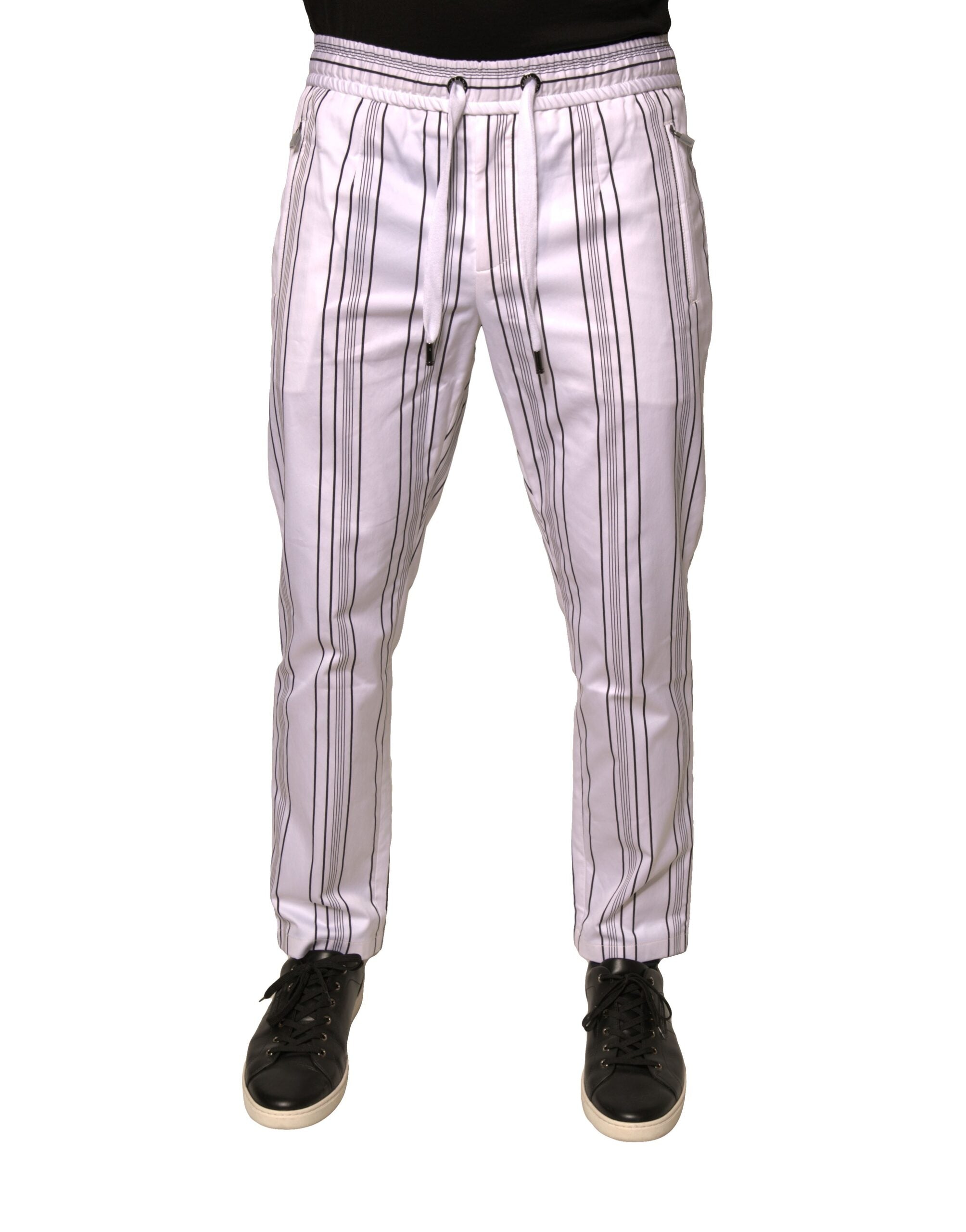 Dolce & Gabbana White Stripe Cotton Dress Skinny Pants LUNESCAPE