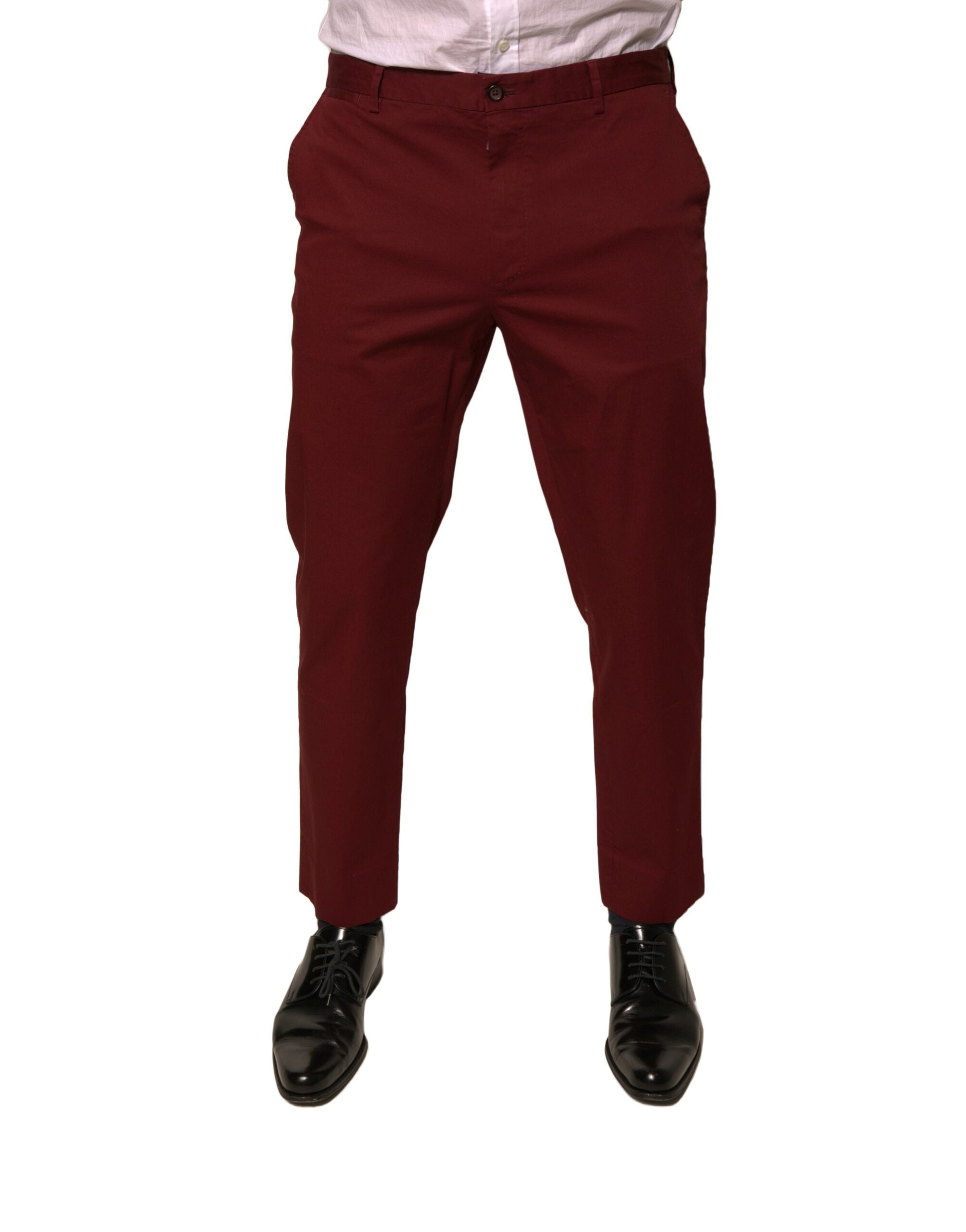 Dolce & Gabbana Maroon Cotton Men Skinny Dress Pants LUNESCAPE