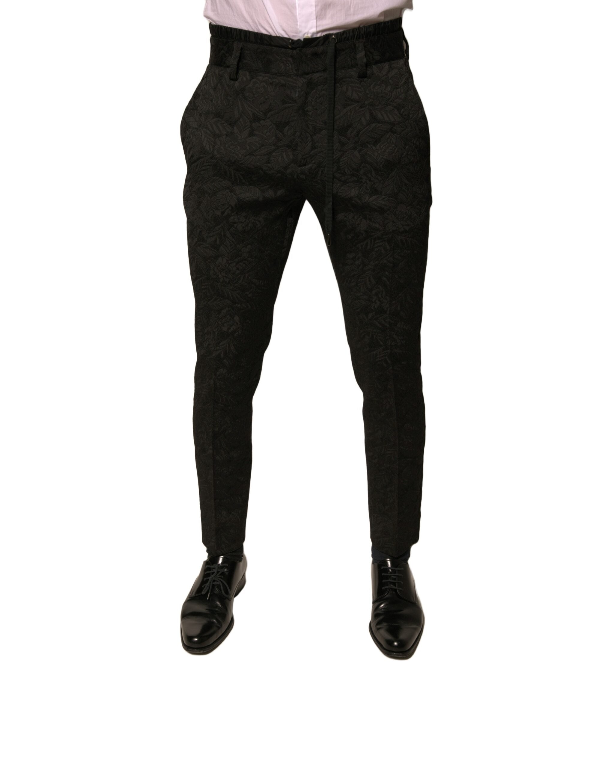 Dolce & Gabbana Black Brocade Polyester Skinny Men Dress Pants LUNESCAPE