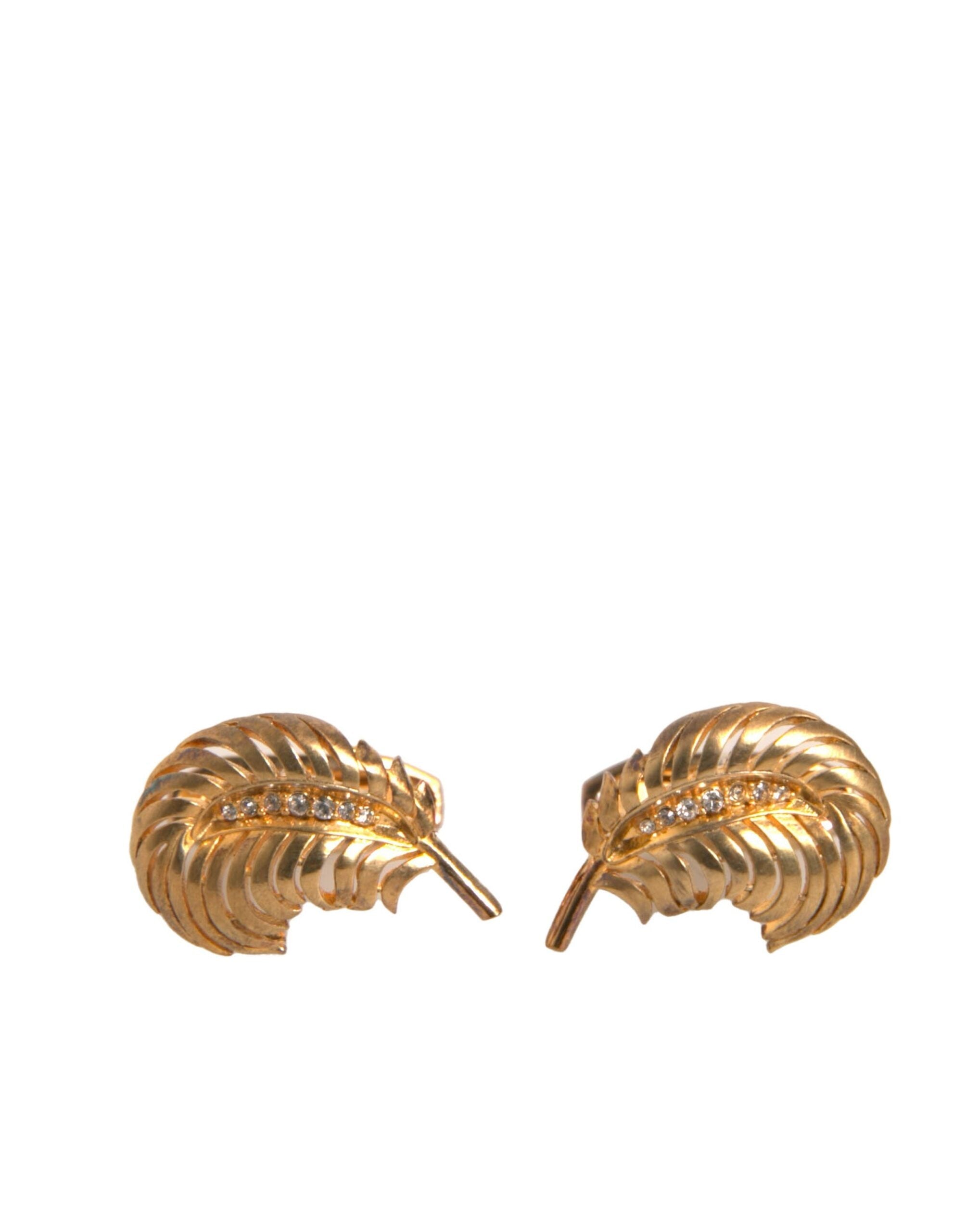Dolce & Gabbana Gold 925 Sterling Silver Crystal Leaf Cufflink LUNESCAPE
