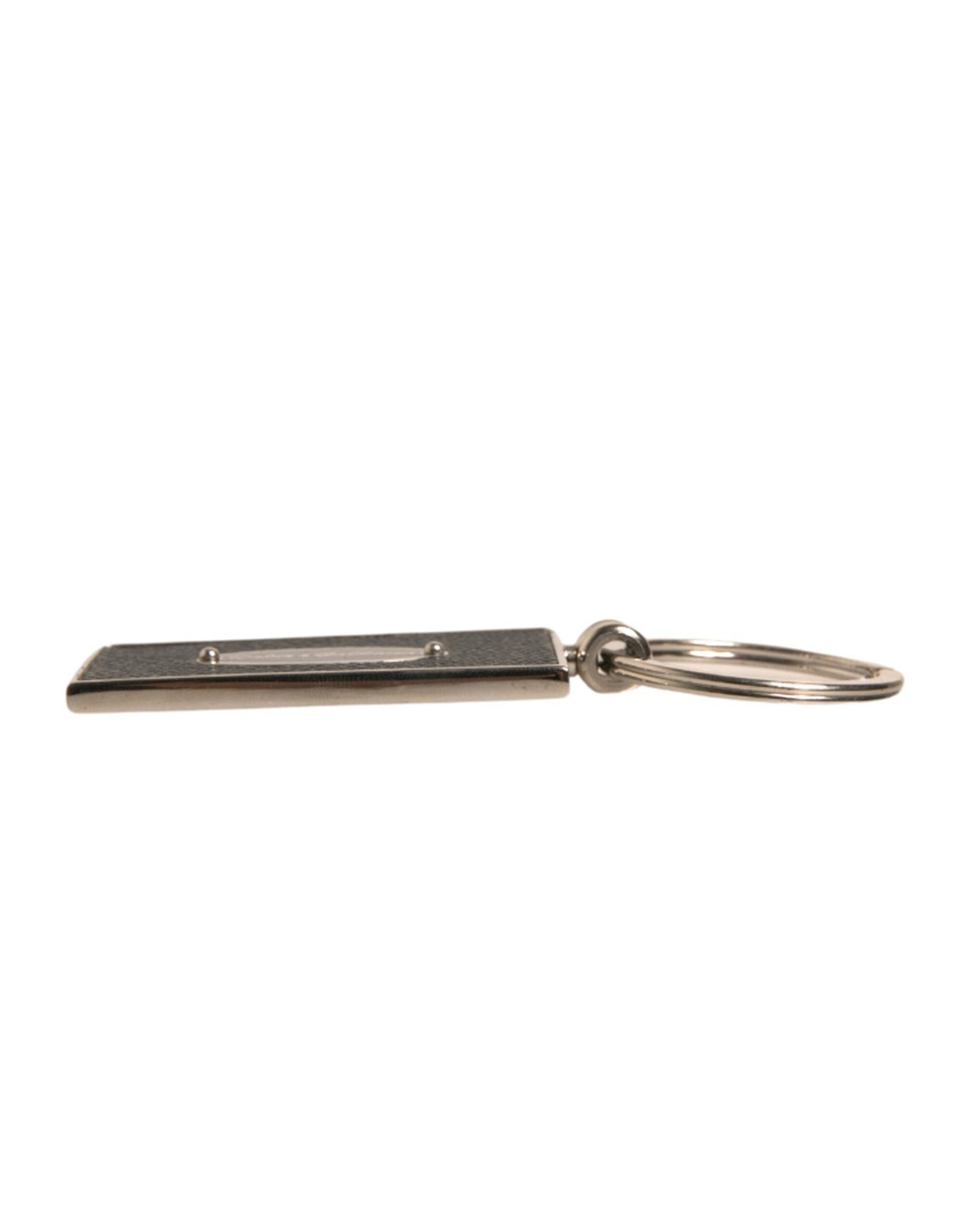 Dolce & Gabbana Black Leather Logo Metal Ring Keychain Keyring LUNESCAPE