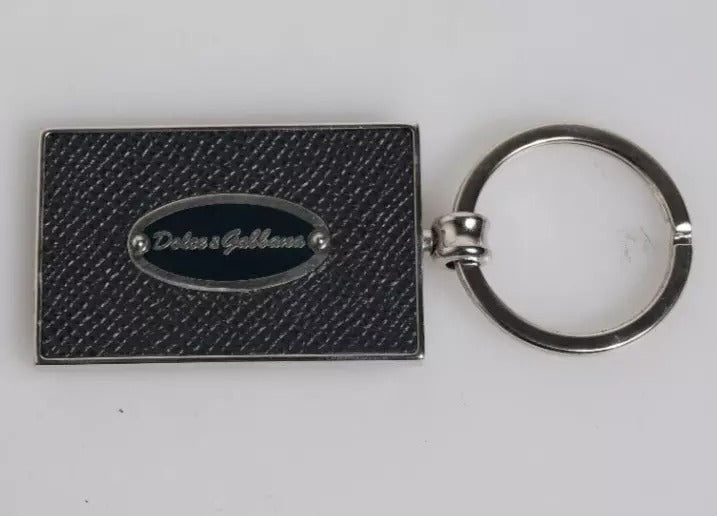 Dolce & Gabbana Black Leather Logo Metal Ring Keychain Keyring LUNESCAPE