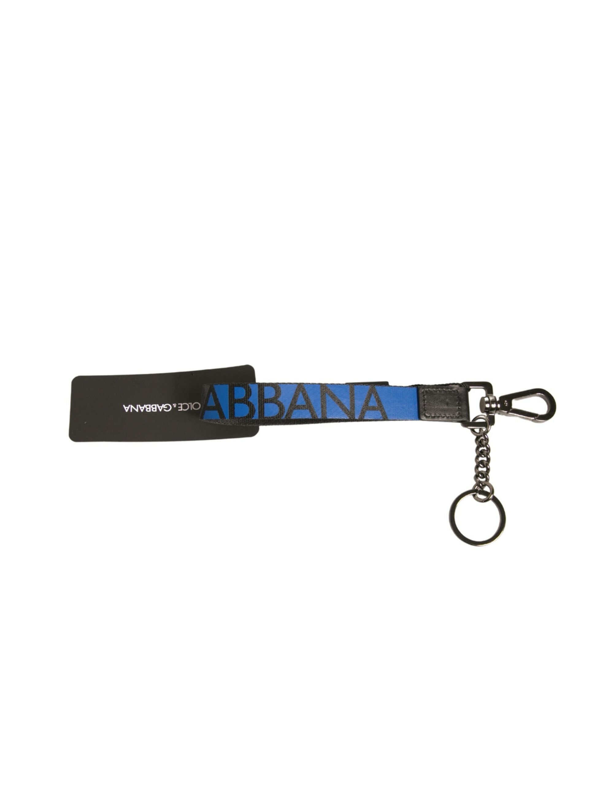 Dolce & Gabbana Blue Logo Polyester Silver Brass Holder Keychain Keyring LUNESCAPE