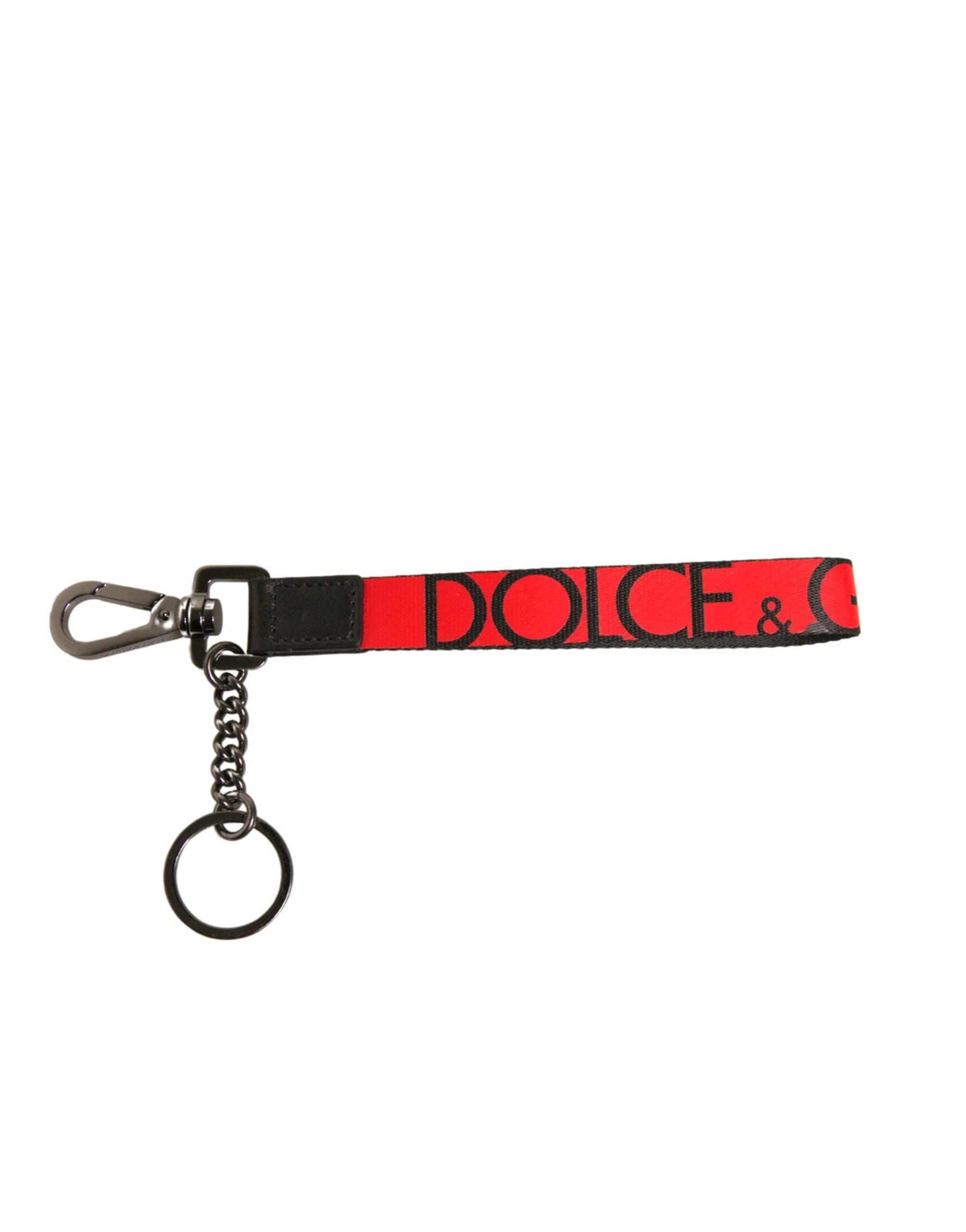 Dolce & Gabbana Red Logo Leather Silver Brass Holder Keychain Keyring LUNESCAPE