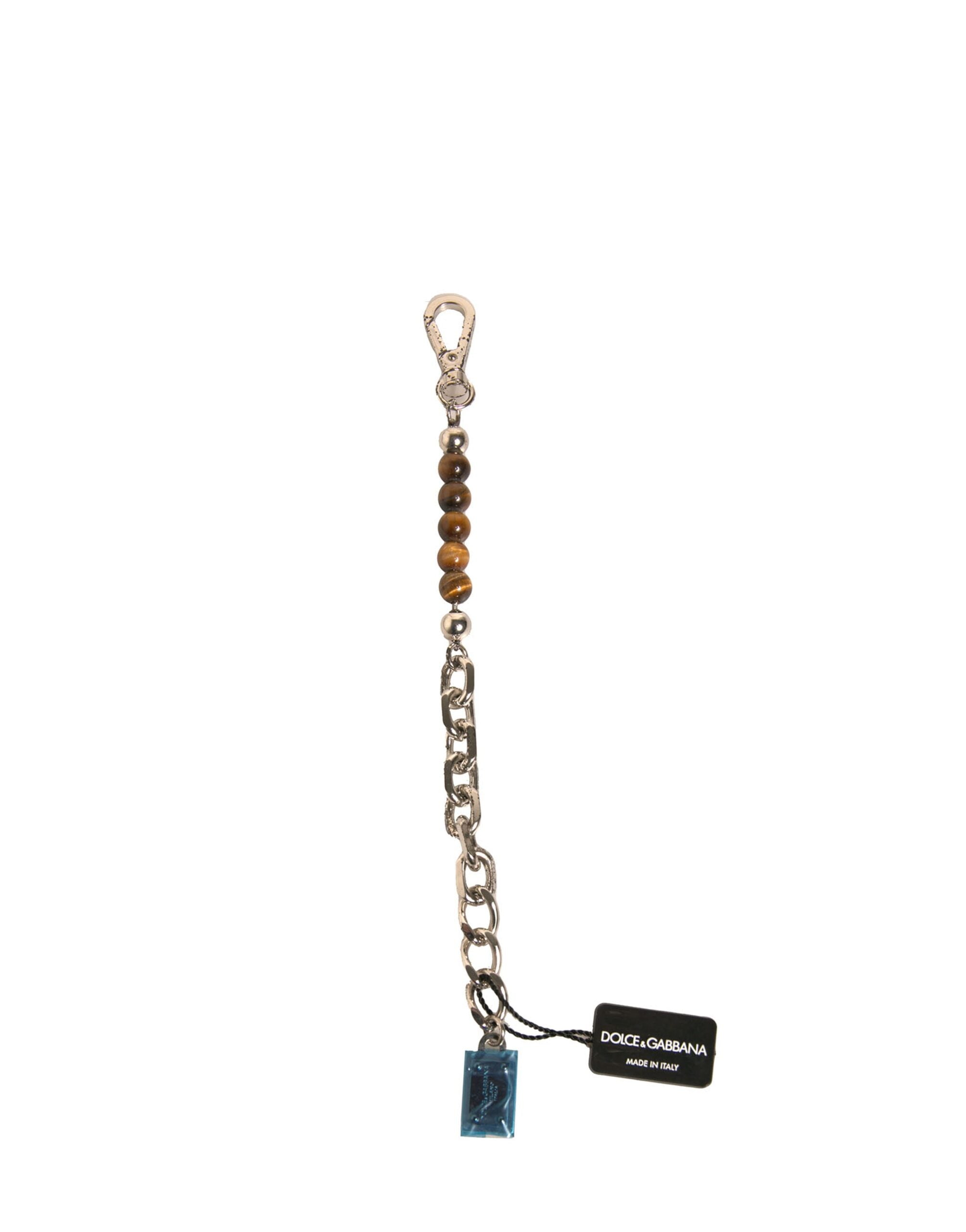 Dolce & Gabbana Silver Brass Chain Beaded Logo Plaque Keychain Keyring LUNESCAPE