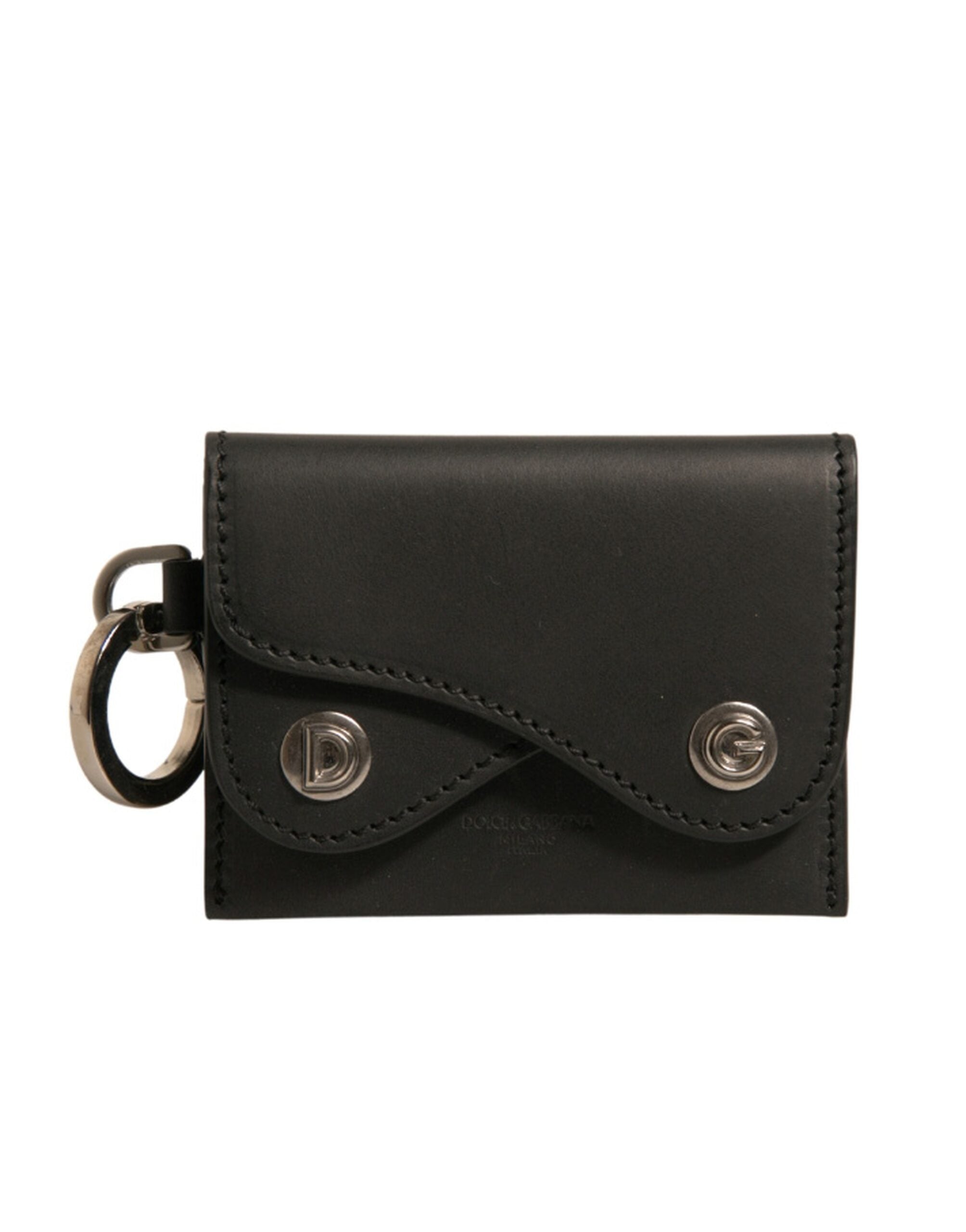 Dolce & Gabbana Black Leather Card Case Keychain Key Holder LUNESCAPE